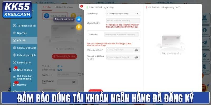 Đảm bảo đúng tài khoản ngân hàng đã đăng ký